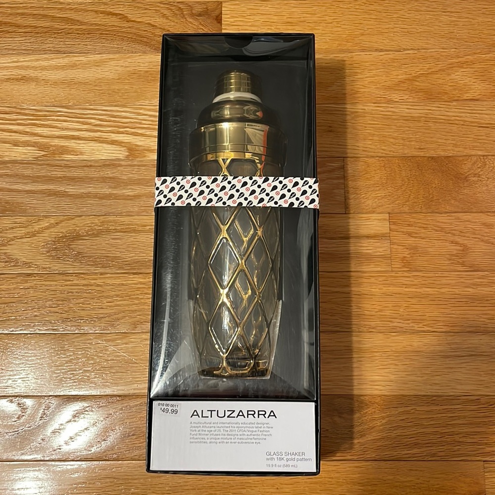 Altuzarra Glass Shaker with 18k Gold Pattern NWT Unopened Box